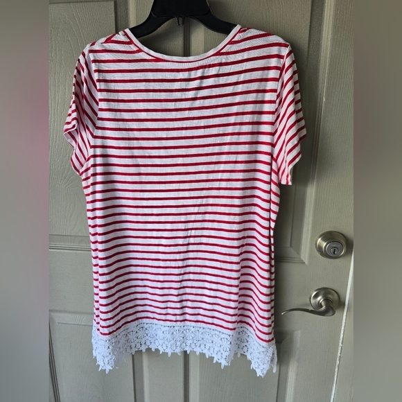 Charter Club Crochet-Hem Tunic Top 1X Women Red White Slit 100% Cotton Light - Picture 10 of 10